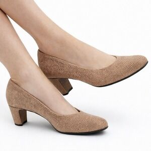 Vaneli Womens Textured Leather Mid Heel Pumps Nude 7M Career Capsule Minimalist